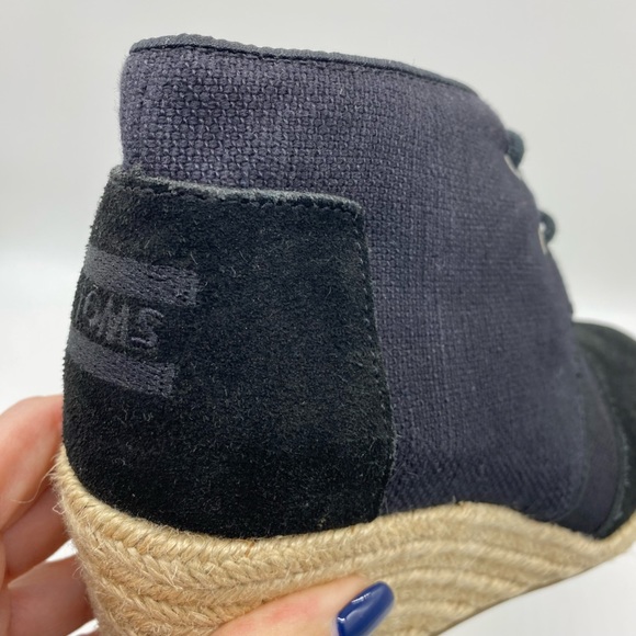 Toms-Black Fabric and Suede Espadrille lace up Wedge 8 - Picture 3 of 9